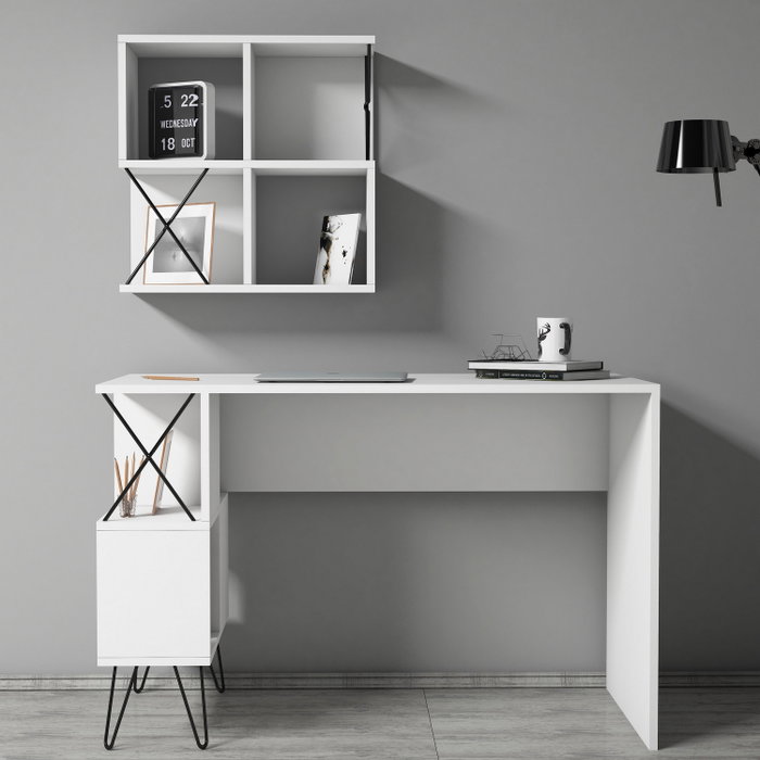 Hanah Home Extra 2 - Mesa de estudio y estantería Blanco y negro